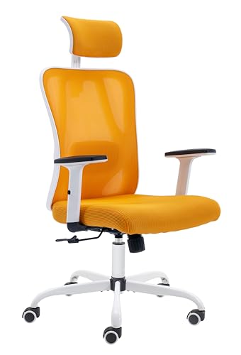 Image of OHAHO Office Chair Mid Back Swivel Lumbar Support Desk Chair, Computer Ergonomic Home Mesh Chair with Armrest and Adjustable Headrest (Yellow)