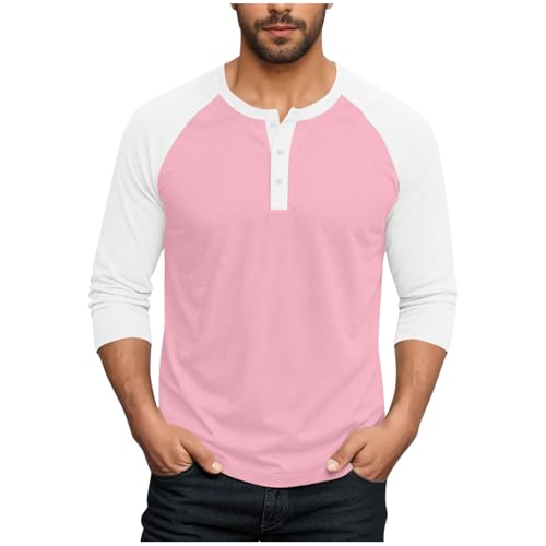 Colorblock Raglan Sweatshirt Long Sleeve Henley Neck Pullover High Elastic Cotton Sweatshirts 1/4 Button Pullovers