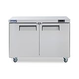 ICECASA 48" W Commercial Freezer Worktop Undercounter Freezer Single Door Stainless Steel Counter Fan Cooling 13 Cu.ft for Restaurant, Bar, Shop, etc