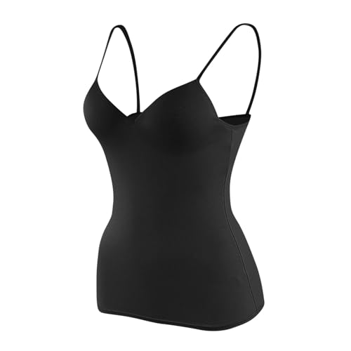 Camisole Tops for Women Built in Bra Sexy Low Cut Tank Top Womens Shelf Cotton Tanks Cami Undershirts Camisoles Under Clothes Black XL