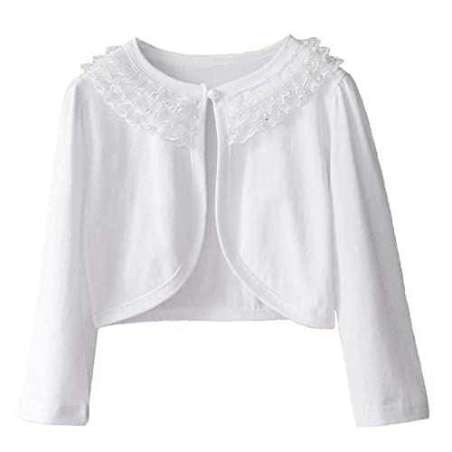 Girl Lace Bolero Cardigan Shrug - Little Girl Long Sleeve Shrug Sweater with Pearls 2-11 Years
