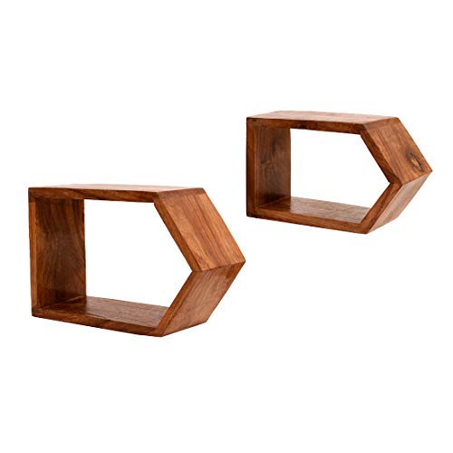 Image of AAKRITI ART CREATIONS Wooden Wall Decor Set with 2 Shelves & 3 Warli White Pots | Wooden Wall Hanging Shelves with Terracotta Vases | Matte Finish Decorative Wall Art for Living Room & Gifting