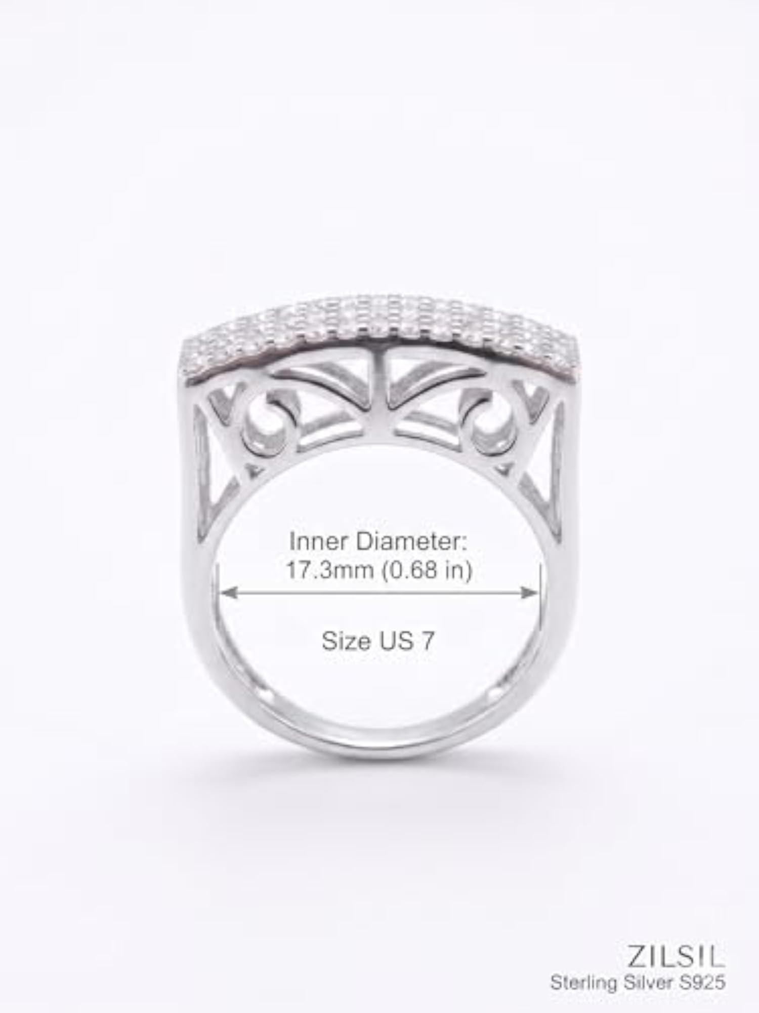925 Pure Silver Three Row Pavé Statement Ring