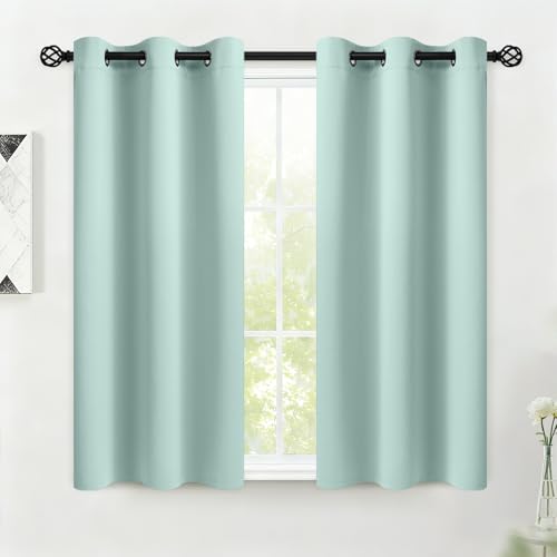 Image of COSVIYA Grommet Room Darkening Aqua Curtains 45 inch Length for Bedroom | Light Blocking Insulated Thermal Curtains for Living Room, Blackout Thick Polyester Window Drapes,38x45 inches, 2 Panels