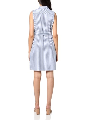 Image of Tommy Hilfiger Women's Sleeveless Collared Button Front Tie Waist Mini Shirt Dress