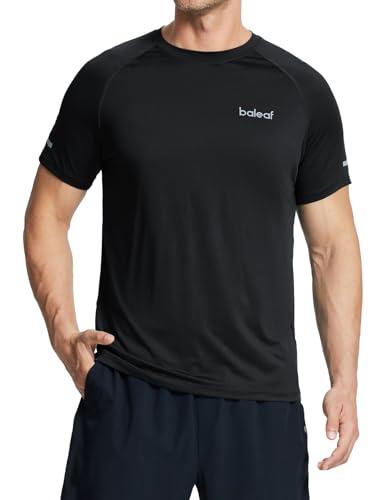 baleaf Mens Running Shirts Workout Short Sleeve Athletic Gym T-Shirt Quick Dry Black L