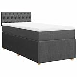 vidaXL Boxspringbett, Einzelbett mit Matratze Matratzenauflage, Bettgestell mit Kopfteil, Polsterbett Bett für Schlafzimmer, Dunkelgrau 100x200cm Stoff