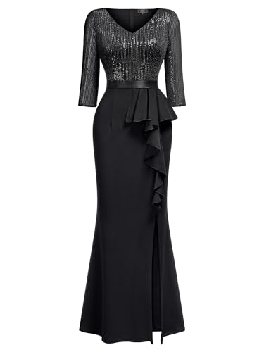 MISSMAY Women's Elegant Sequin V-Neck Evening Party Mermaid Long Dress3