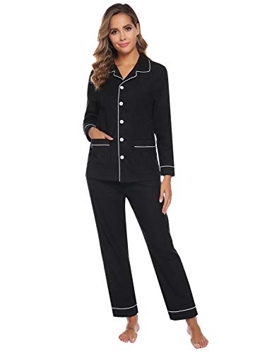 Abollria Pijamas Mujer Algodon 2 Piezas Conjunto de Pijama Ropa de Dormir Manga Larga y Pantalones Largos Suave y Cómodo