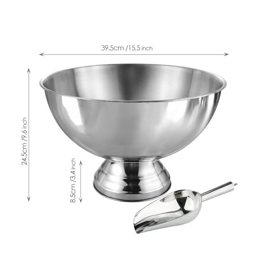 Winsterch 18/8 Stainless Steel Ice Bucket for Parties,Beverage Tub Party Bucket with Scoop,Banquet Champagne Ice Bucket Big Ice Bucket for Parties,Drink Chiller for Parties, Round,12QT (3 Gallon) - Thumbnail 2