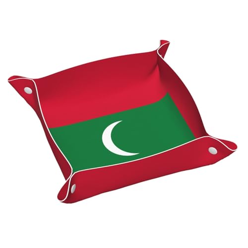 Plateau de chevet en forme de drapeau des Maldives - Organiseur pour clés et montres - Pliable et imperméable - En similicuir - Pour la maison et le bureau