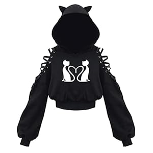 Gothic Cut Out Cropped Hoodies Dames Solid Cat Ear Hoodie Pullover Kawaii Blackpink Hoodie Sweat Jacket Women Women Hoodie Kawaii Kleding Y2k Kleding