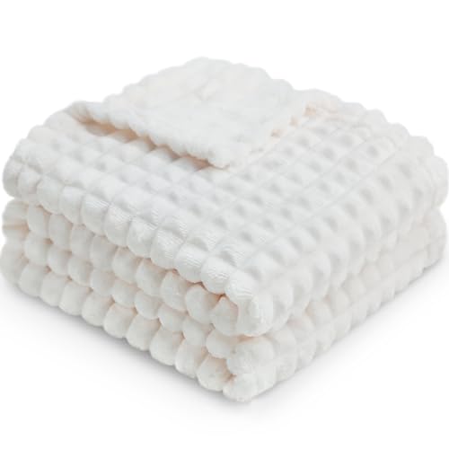 Image of HOMRITAR Baby Blanket for Boys Girls Fleece Super Soft Plush Fuzzy Cozy Toddler Blanket with Square 3D Jacquard Grid Design Luxury Lightweight Bed Blanket for Newborn Infant Cream, 30 x 40 Inch