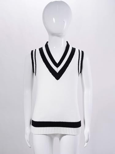 easyforever Kids Boys Girls Striped Trim Knitted Pullover Vest V Neck School Uniform Sweater Vest Waistcoat Knitwear3