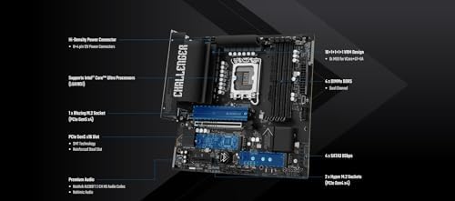 ASRock B860M Challenger WiFi mATX Motherboard, Intel Core Ultra (Series 2), DDR5 8666+ (OC), PCIe 5.0, 2.5G LAN, WiFi 7, Dr.MOS