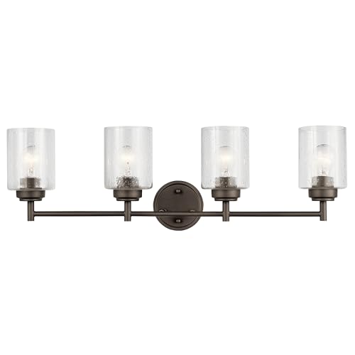 Kichler Winslow 30" Vanity Light in Olde Bronze®, 4-Light Transitional Bathroom Light with Clear Seeded Glass. (30" W x 9.25" H), 45887OZ