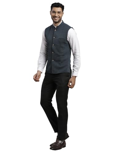 Image of Turtle Men Knitted Terylene Rayon Dobby Print Party Nehru Jacket