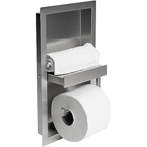 AlFI brand ABTPN88-BSS Bathroom Shelving/Toilet Paper Holder, Brushed Stainless Steel Cover