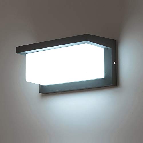 Combuh Aplique Pared LED Impermeable IP65 12W Aluminio Apliques de Exterior Adecuado para JardíN Frente Baño Porche Garaje Blanco Frio 6000K 260 * 125 * 125 MM