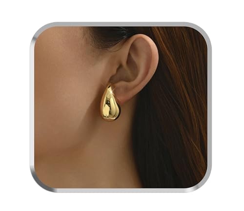 Pendientes Gota Lagrima Dorados Gota de Agua para Mujeres (Dorado Mediano)