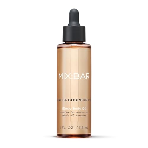 MIX:BAR Vanilla Bourbon Glowy Body Oil for Women Soothe Soften & Smooth Dry Skin with Jojoba & Avocado Oil Paraben Free Vegan 4oz