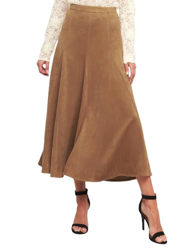 FUNSEED Stilvoller Wildlederrock mit hoher Taille, schlankmachender...