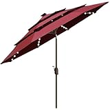 EliteShade USA 10-Year-Non-Fading Solar 9ft 3 Tiers Market Umbrella with 80 LED Lights Patio Umbrellas Outdoor Table with Ventilation,Burgundy
