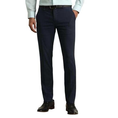 Image of Van Heusen Men's Mid Rise Slim Fit Durapress Flat Front Trousers | Superior Comfort | Auto-Flex Waist Band | Soft Touch