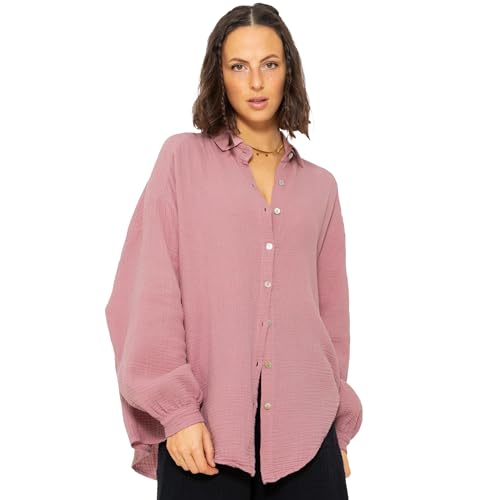 SASSYCLASSY Oversize Musselin Bluse Damen Langarm - Oversized Freizeit Look...
