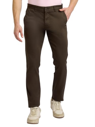 Image of Parx Men Low Rise Tapered Fit Solid Pattern Cotton Blend Flat Front Casual Trouser