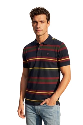 Image of Louis Philippe Men's Slim Fit Striper Design Aesthetic Solid Pique Half Sleeve Polo Tshirt with Stretch