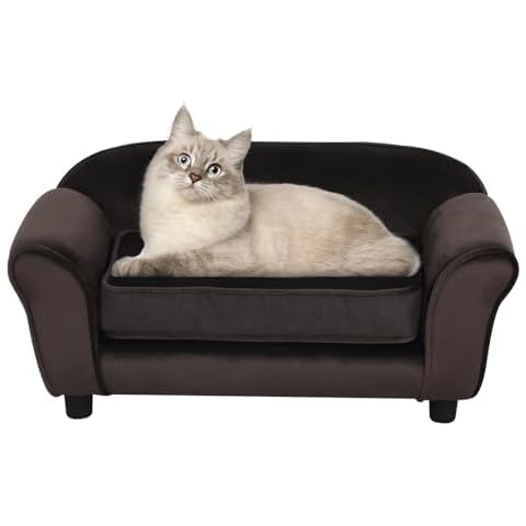 Getifun Small Dog Sofa Bed, Velvet Cat Couch with Washable Cushion & Plastic Legs (29 x 16 x 12.7 inches (Brown) Cover