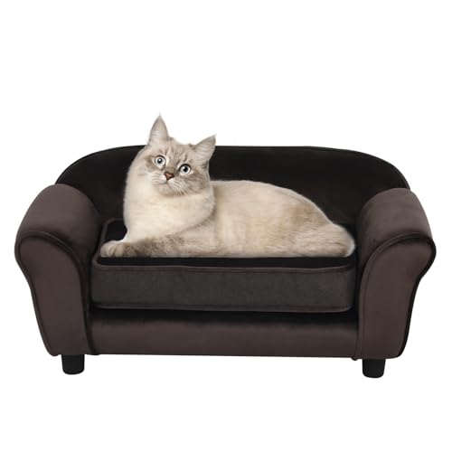 Getifun Small Dog Sofa Bed, Velvet Cat Couch with Washable Cushion & Plastic Legs (29 x 16 x 12.7 inches (Brown)