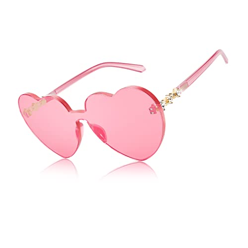 FEISEDY Women Rimless Heart Shaped Sunglasses Oversized One Piece Colored Love Glasses B2967