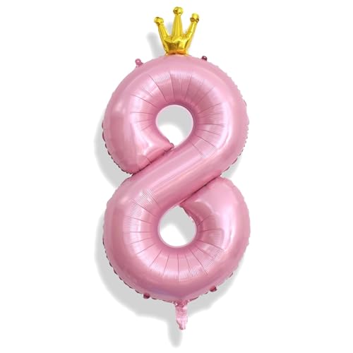 Image of 40 Inch Pearl Pink Number Balloons, Big Crown Foil Number 8 Balloons for Kids 8th Birthday, Pastel Pink Balloon Decorations 0-9 Set for Girls Women Birthday Party Decoration Anniversary Party Supplies