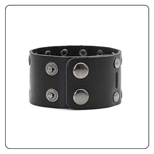 Punk Rock Double Row Rivets Wristband Hollow Wide Leather Cuff Bracelet3