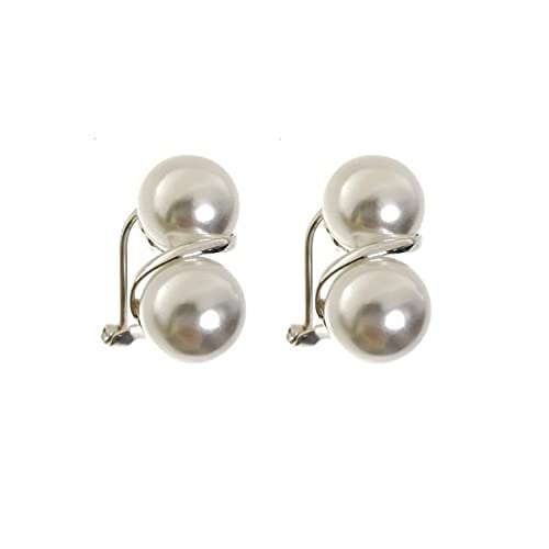 Minoplata Pendientes tu y yo Perlas 10 Mm. en Plata de ley 925 con cierre omega