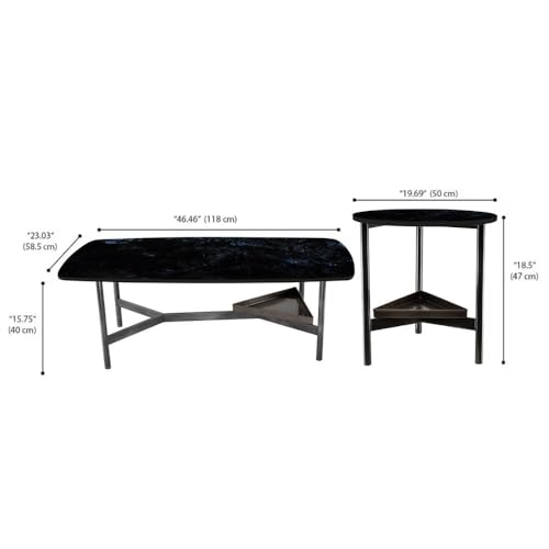 Image of Wakefit Malabar Coffee Table I Marble Finish I Vitrified Tile Top I Volga Blue