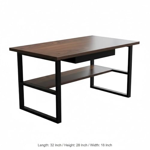 Image of Metal Office Table /Study Table /Computer Table for Home PC - Engineered Wood Modern Top Study Table for Adults /Students Office Desk for Laptop Work at Home Writing Desk (Aiden)