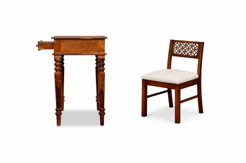 Image of Study Table with Chair for Students Study Desk Table Office Table for Work from Home Writing Office Desk Computer Desk (Honey Brown)