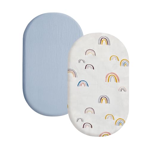 ROEOWENE 2pcs Sábana Bajera Cuna Bebé 82x41cm Sábanas Muselina Algodón Sábanas Bajeras Ajustables Sábanas Carrito Bebé,Cochecito Protector de Colchón Sábanas Capazo Funda Capazo Recién Nacidos