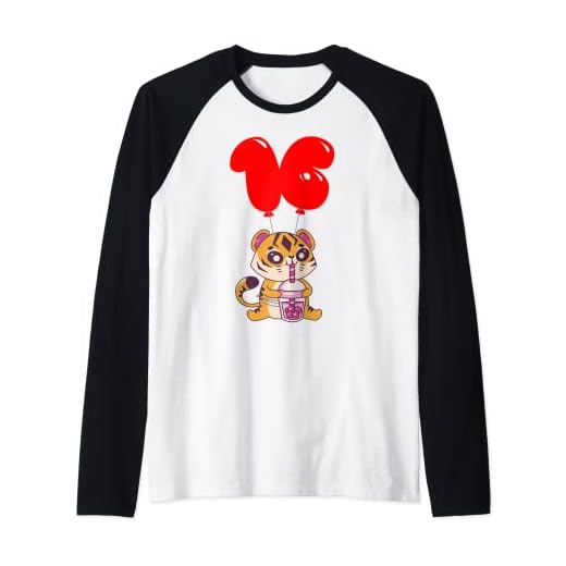 Tigre de té de burbujas - 16 Cumpleaños - Fiesta De Globos Camiseta Manga Raglan