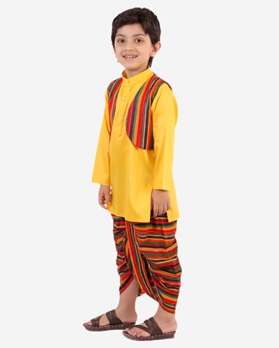 Image of superminis Boys Cotton Solid Jacket, Kurta Dhoti Set