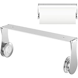 Paper Towel Holder Under Cabinet, One-Hand Tear, Wall Mount or Adhesive | Stainless Steel, Spring Ring Controls Roll Spin, Fits Standard & Mega Rolls, for Kitchens, Bathrooms, RVs, Workshops
