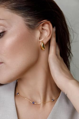 Small Teardrop Gold Chunky Earrings for Women,Thick Gold Plated Hoop Hypoallergenic Water Drop Earring Dupes for Women 18MM