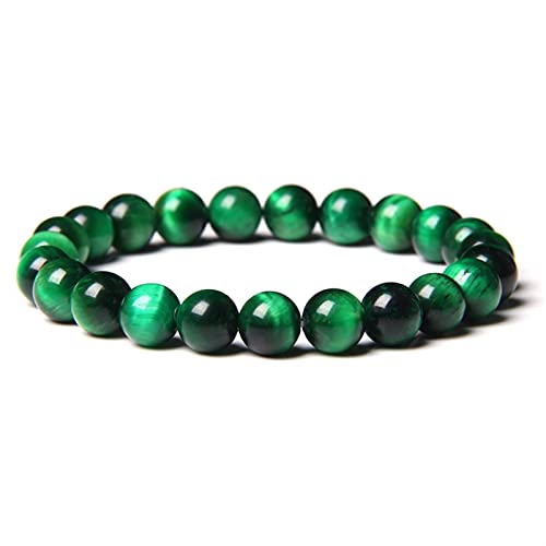 CrEev Natürliche bunte Tigerauge-Armbänder für Frauen, Naturstein-Perlen-Armband, Herren-Modeschmuck, Geschenk-Perlen-Armband (Länge: 6 mm Perlen, Metallfarbe: 01/Rot) (grüne 8 mm Perlen)