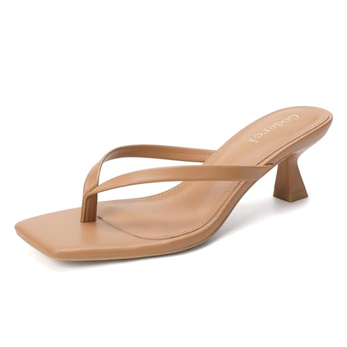 Image of Goderci Kitten Flip Flop Thong Low Heels for Women Square Open Toe Slip On Heeled Sandals