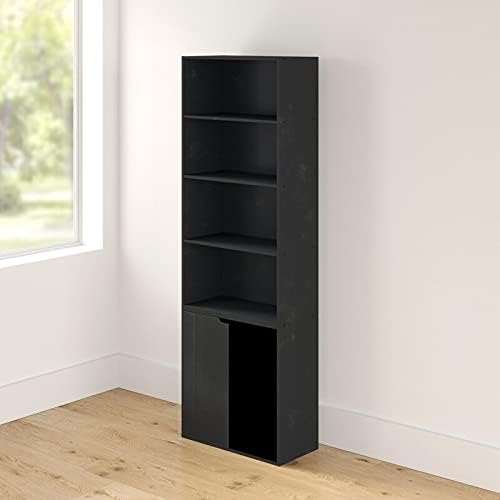 URBNLIVING 6 Tier Bookcase Bookshelf With 2 Doors Cupboard (Matt Black)