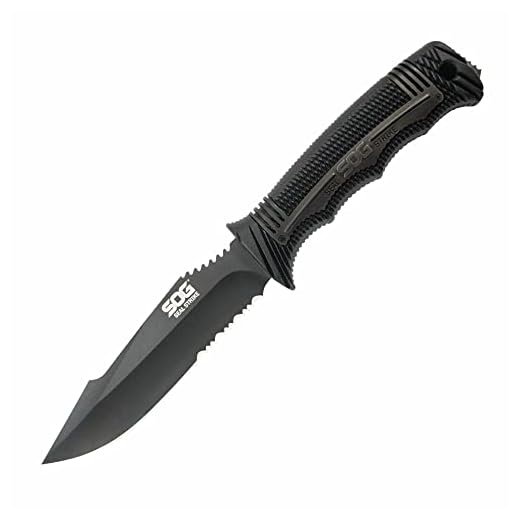 SOG Seal Strike Fixed Blade Knife with Sheath- Tactical and Hunting Knife with 4.9 Inch Partially Serrated Bowie Knife Blade and Survival Knife Line Cutter (SS1003-CP)