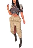 Long Cargo Skirts for Women Zip Front Summer Sexy Skirt Loose Maxi Skirt with Pockets